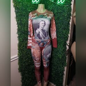 Vintage Print Long Sleeve Jumpsuit